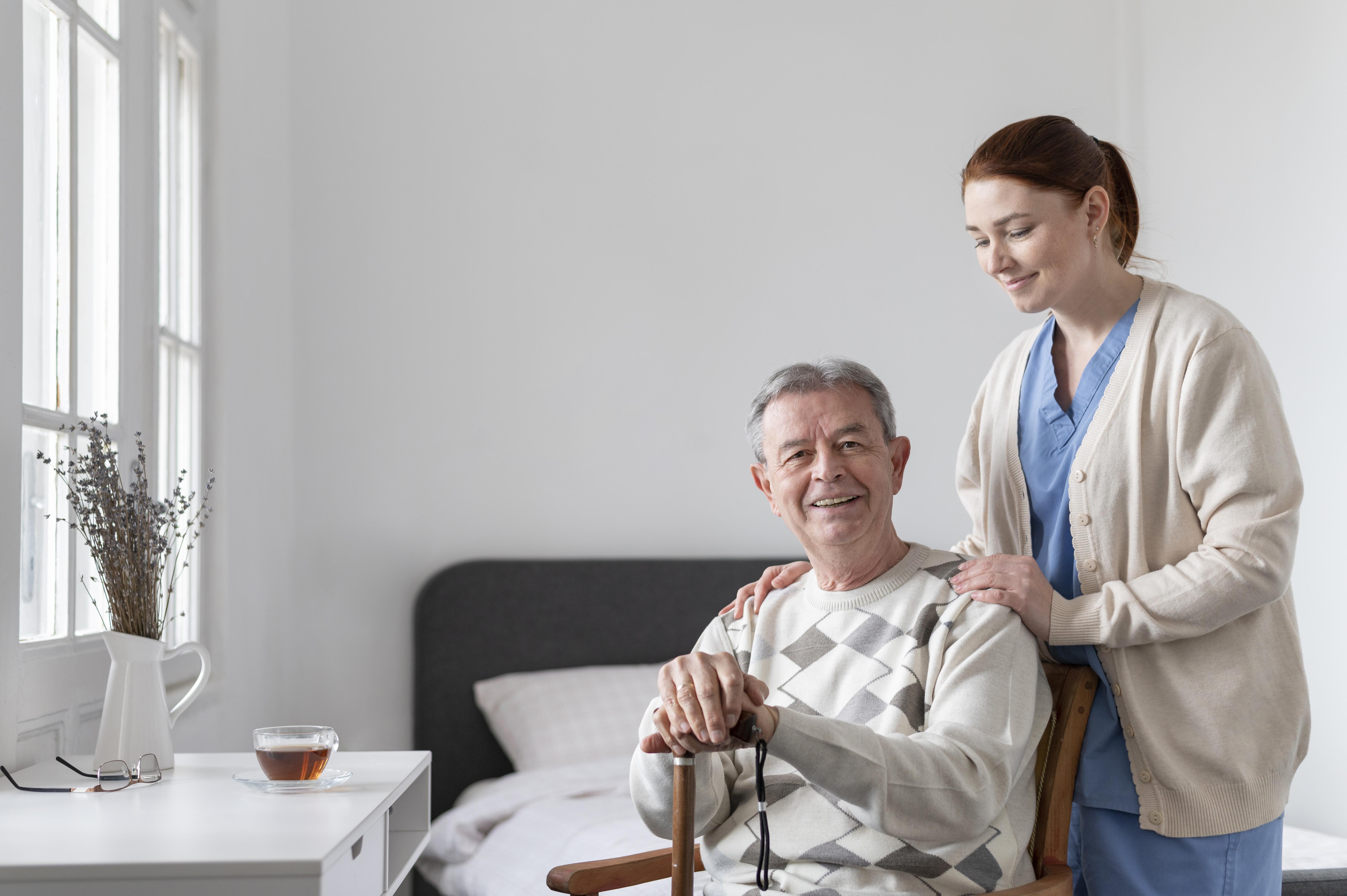 a nurse and a man smiling